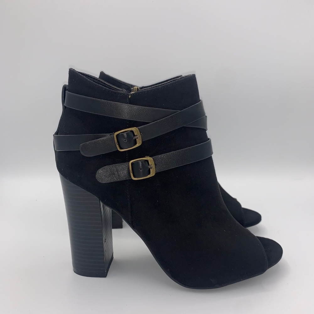 Bamboo Black Heel Boots with buckle straps
